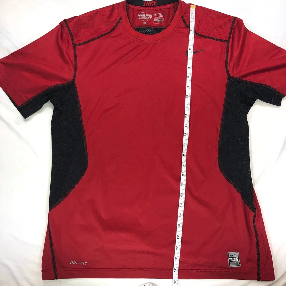 Nike Pro Combat Dri-FIT Fitted Shirt Mens Large Red Black Mesh Athletic Tee